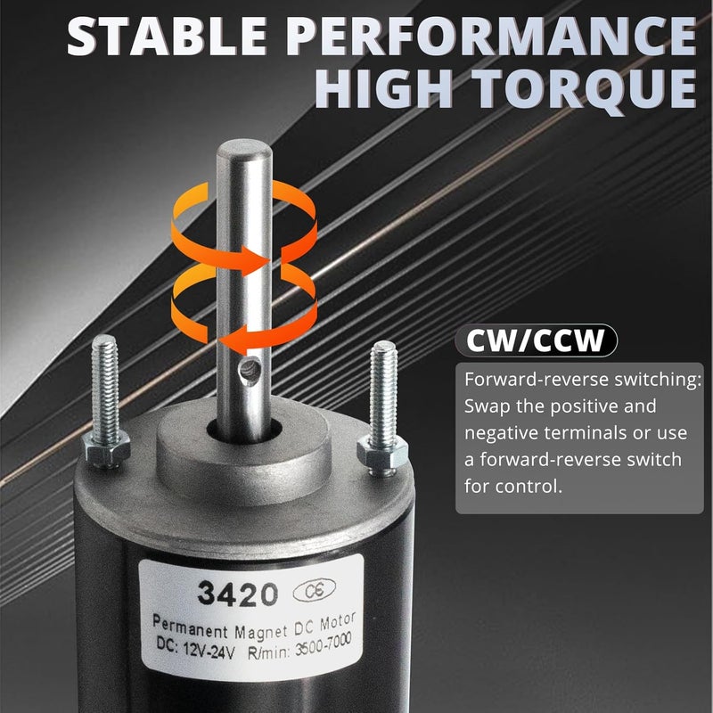 MAKERELE High Torque DC Motor 12V/24V 30W - 3500/7000RPM Permanent Magnet Electric Motor with Cable Connector and Mount, for DIY Generator (CW/CCW, XD-3420 Type, Threaded Shaft) - Image 5